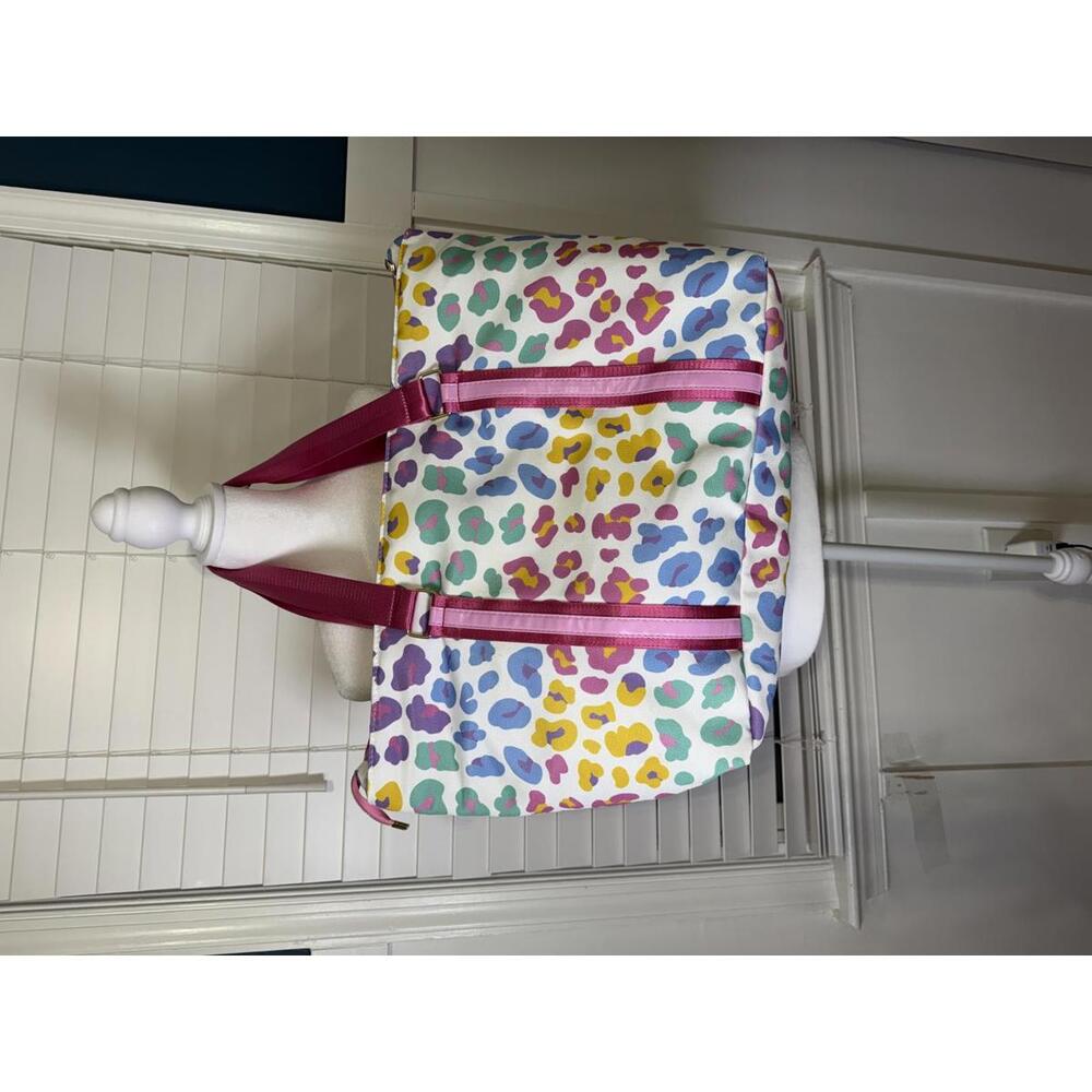 Katydid Colorful Leopard Print Tote Bag with Pink Handles